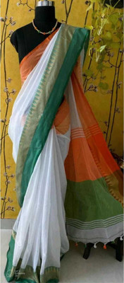 SAYAN CREATION Self Design Handloom Pure Cotton Saree(White)
