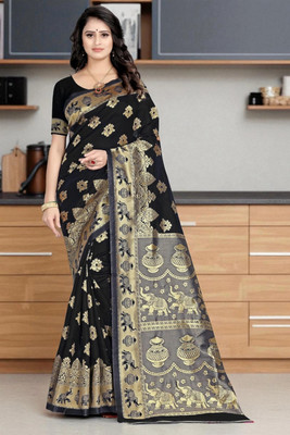 Gaunki Creation Woven Banarasi Art Silk Saree(Black)