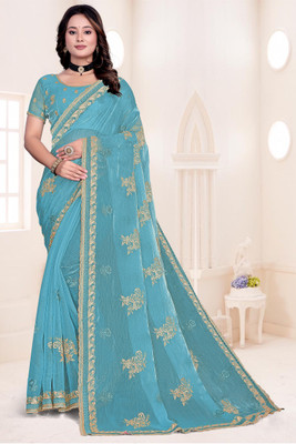 Dk Trendz Embroidered Bollywood Jimmy choo Saree(Light Blue)