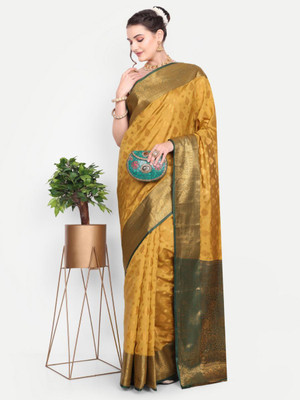 jayant creation Self Design, Woven Daily Wear Silk Blend, Jacquard Saree(Yellow)
