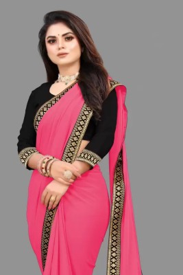 OKTAT Solid/Plain Bollywood Georgette Saree(Pink)