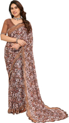 NIRMOHIFASHION Floral Print Bollywood Georgette Saree(Cream)