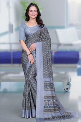 K 5 FASHION Printed Daily Wear Crepe Saree(Grey)