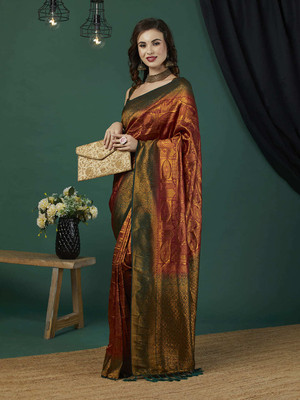 AKSHAR PATRON ENTERPRISE Solid/Plain Kanjivaram Pure Silk Saree(Maroon)