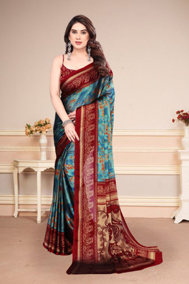 SuperLaxmi Geometric Print Bollywood Chiffon, Georgette Saree(Blue)