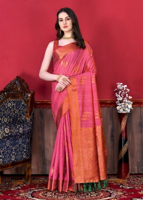 ZILVIRA Woven Kanjivaram Jacquard, Art Silk Saree(Pink)