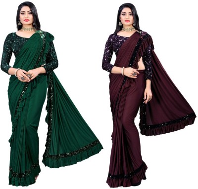 MIJAASHREE Embellished Bollywood Lycra Blend Saree(Pack of 2, Multicolor)