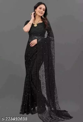 Vragi Self Design Bollywood Net Saree(Black)