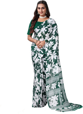 nirmal creation Printed Handloom Cotton Silk Saree(Green)