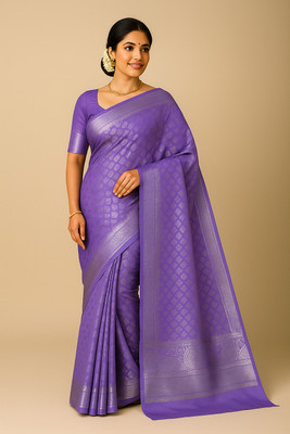 Montauk Fabians Woven, Self Design, Temple Border Handloom Brocade Saree(Light Green)