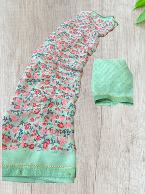 Majisasari Printed Bandhani Chiffon Saree(Pack of 2, Light Green)