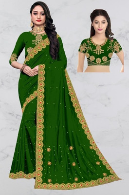 Vraj Embroidered Assam Silk Silk Blend Saree(Green)