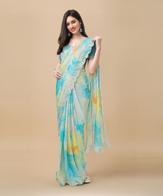 RekhaManiyar Digital Print Bollywood Chiffon Saree(Light Blue)