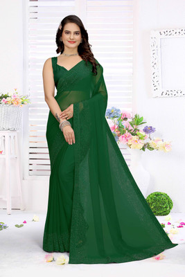 Queenhive Self Design Bollywood Georgette Saree(Green)