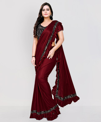 Ejoty Fashion Solid/Plain Bollywood Silk Blend Saree(Maroon)
