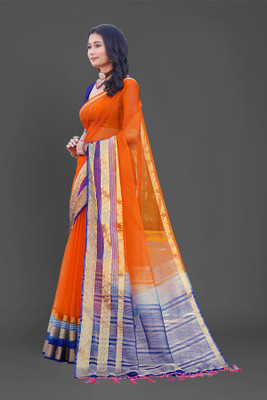 Aarunika MNT Solid/Plain Bollywood Organza Saree(Orange)