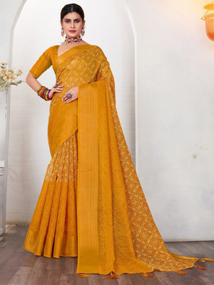 ANOUK Printed Daily Wear Silk Blend Saree(Yellow)