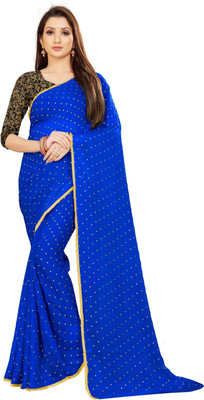 Aardiva Woven, Embellished, Self Design Daily Wear Chiffon Saree(Blue)
