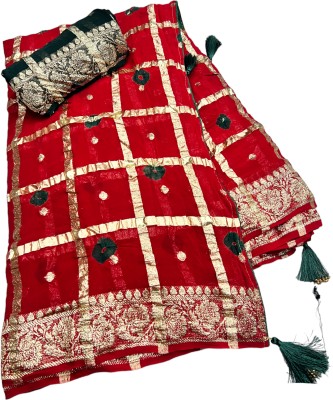 MINE CHOICE Self Design Bandhani Georgette, Viscose Rayon Saree(Red, Green)