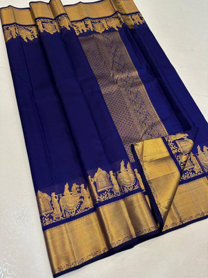 Aika Self Design Banarasi Pure Silk Saree(Blue)