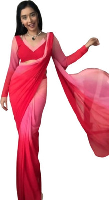 JATADHAR FAB Dyed Ready to Wear Georgette Saree(Red)