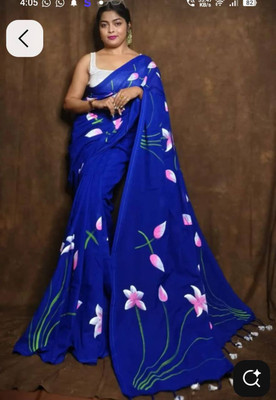 MM VENTURE Printed Bollywood Linen Saree(Blue)