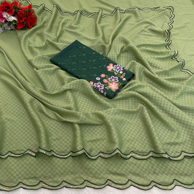KONICA FAB Checkered Bollywood Chanderi Saree(Light Green)
