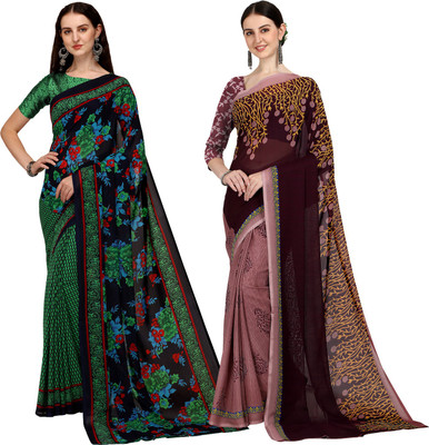 Anand Sarees Floral Print Bollywood Georgette Saree(Pack of 2, Multicolor)
