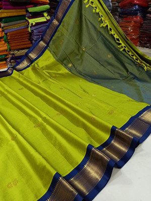 Mysstre Woven Paithani Cotton Silk Saree(Yellow)