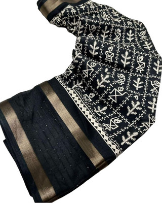 Shivaarya Printed Daily Wear Cotton Silk, Dupion Silk Saree(Black)