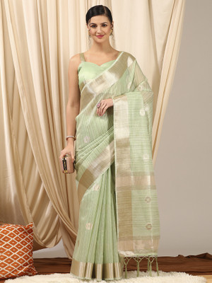 Divastri Woven Banarasi Linen Saree(Light Green)