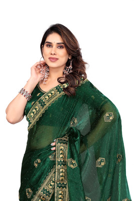 KHRITI FAB Embroidered Bollywood Silk Blend Saree(Green)