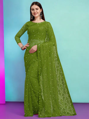 NexxaFashion Self Design Bollywood Net Saree(Green)