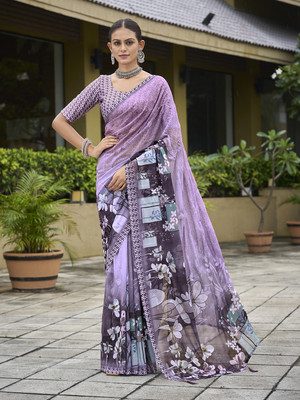RekhaManiyar Printed Bollywood Georgette Saree(Purple)