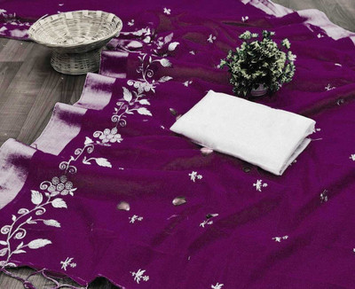 GLOWMOROUS Embroidered Chanderi Chanderi Saree(Purple)