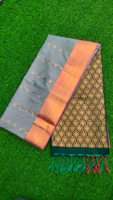 Premium Soft Silk Self Design, Woven Kanjivaram Polyester Saree(Grey)