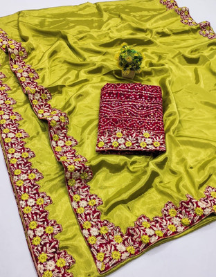 shyam enterprises Embellished Bandhani Chiffon Saree(Green)