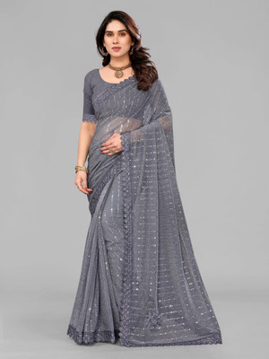 RELLAXAWAVES Embellished Bollywood Lycra Blend Saree(Grey)