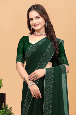 meaven tex Embellished Bollywood Georgette Saree(Green)