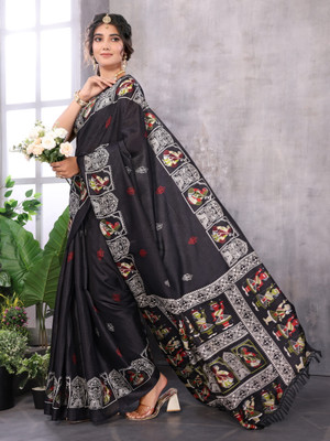 YASHIKA Printed Mysore Art Silk Saree(Black)