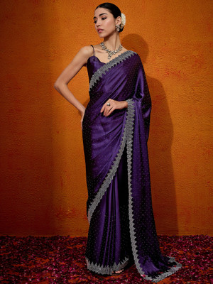 Divastri Embellished Bollywood Satin, Silk Blend Saree(Purple)