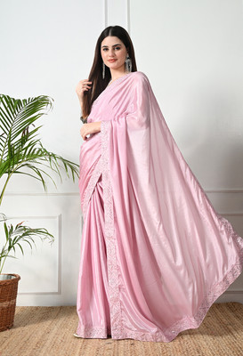 Pionex Solid/Plain Bollywood Chiffon, Silk Blend Saree(Pink)