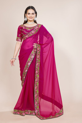 Tejal Creation Embroidered Bollywood Georgette Saree(Pink)
