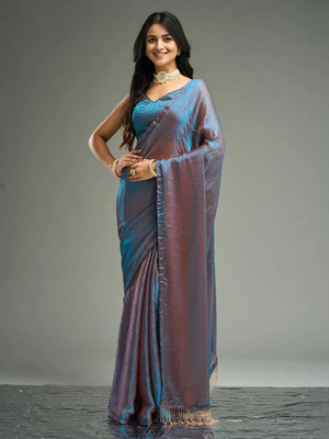 Moda Rapido Solid/Plain Bollywood Chiffon Saree(Light Blue)