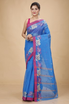 Tant Boutique Woven Tant Pure Cotton Saree(Blue)