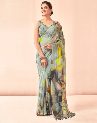 Satrani Digital Print, Printed Bollywood Georgette Saree(Green, Multicolor)