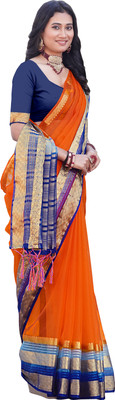 Aarunika SST Solid/Plain Bollywood Organza Saree(Orange)
