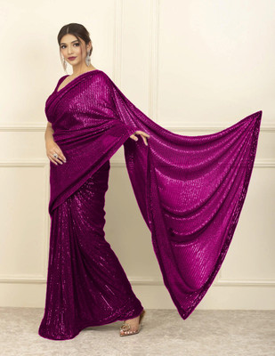 Bhojal Creation Embroidered, Embellished Bollywood Georgette Saree(Purple)