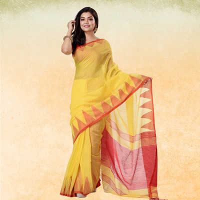 TANTLOOM Self Design Handloom Handloom Pure Cotton Saree(Yellow)