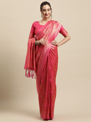 Ratnavati Floral Print Banarasi Silk Blend Saree(Pink)